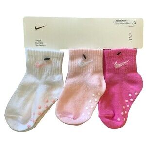 Nike Pink Toddler 3 Pack Non-slip Toddler Socks 2-4 Years Shoe Size 3-7